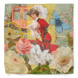 Victorian Lady Woman Elegant Rich Red Illustration Bandana