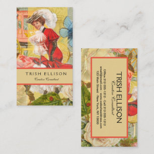 Victorian Lady Woman Elegant Rich Red Illustration Business Card