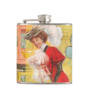 Victorian Lady Woman Elegant Rich Red Illustration Flask