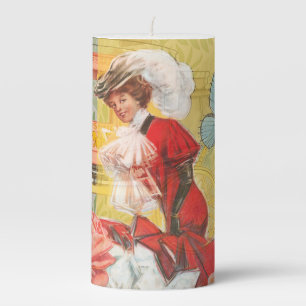 Victorian Lady Woman Elegant Rich Red Illustration Pillar Candle