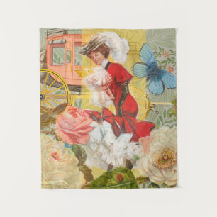 Victorian Lady Woman Elegant Rich Red Illustration Tapestry