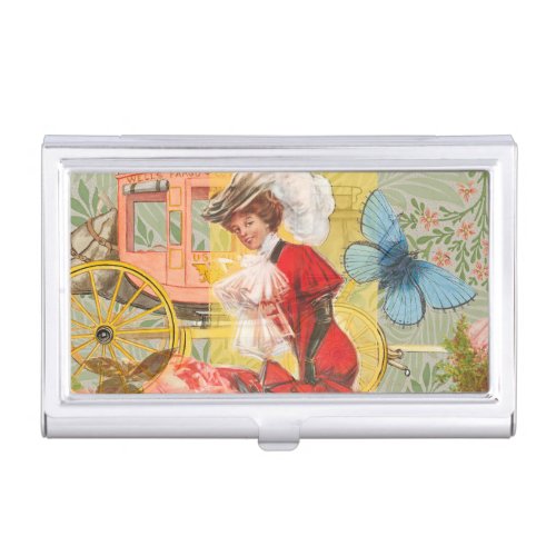 Victorian Lady Woman Fun Carriage Business Card Case