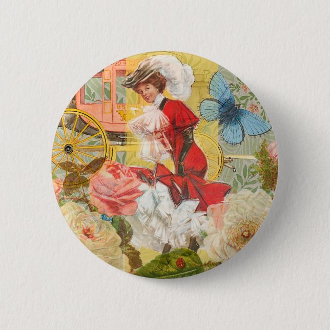 Victorian Lady Woman Fun Carriage Button (Front)