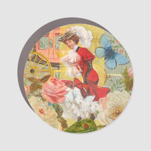 Victorian Lady Woman Fun Carriage Car Magnet