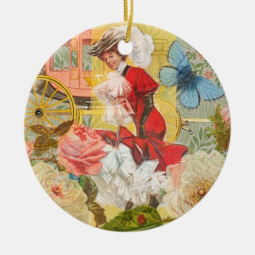 Victorian Lady Woman Fun Carriage Ceramic Ornament