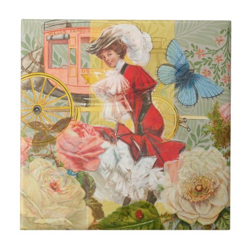 Victorian Lady Woman Fun Carriage Ceramic Tile