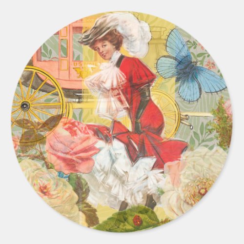 Victorian Lady Woman Fun Carriage Classic Round Sticker