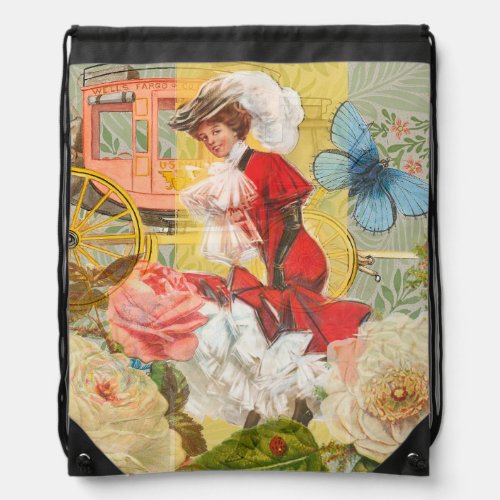 Victorian Lady Woman Fun Carriage Drawstring Bag