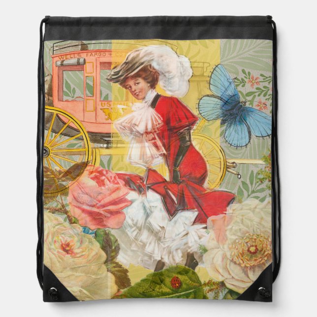 Victorian Lady Woman Fun Carriage Drawstring Bag (Front)