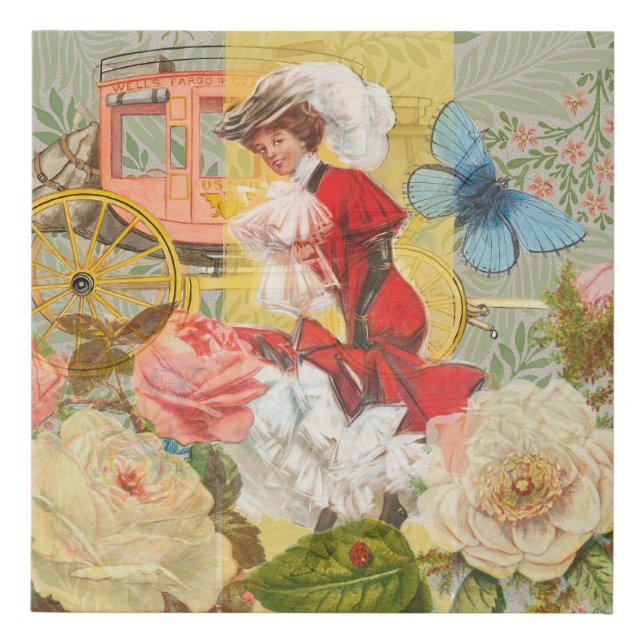Victorian Lady Woman Fun Carriage Faux Canvas Print (Front)