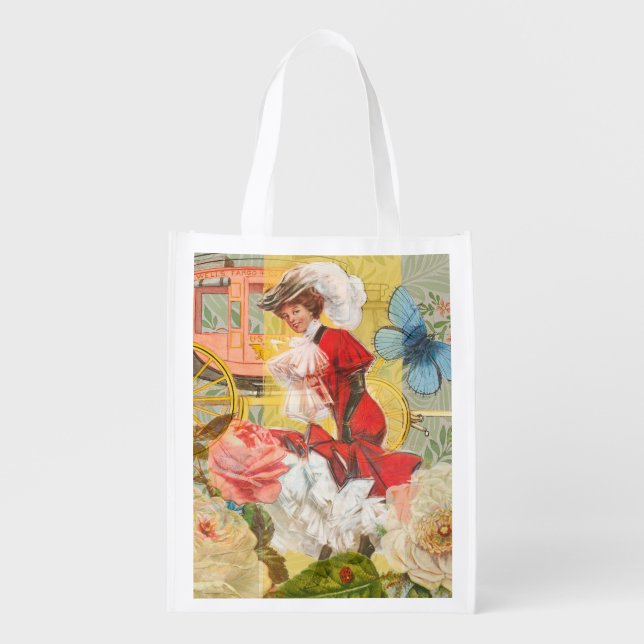 Victorian Lady Woman Fun Carriage Grocery Bag (Front)