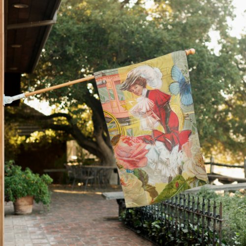 Victorian Lady Woman Fun Carriage House Flag