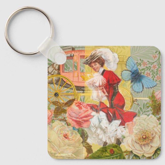 Victorian Lady Woman Fun Carriage Keychain (Front)