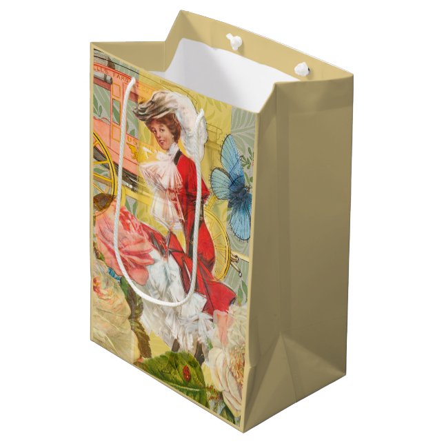 Victorian Lady Woman Fun Carriage Medium Gift Bag (Front Angled)
