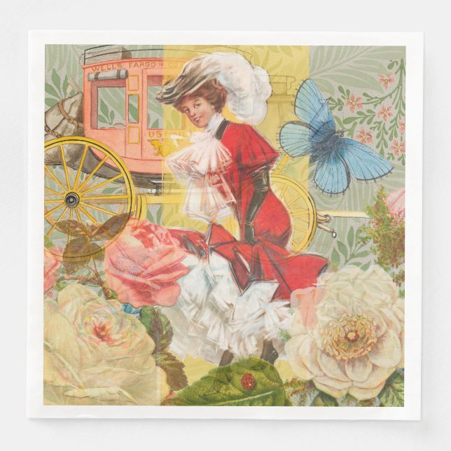 Victorian Lady Woman Fun Carriage Paper Dinner Napkins (Front)