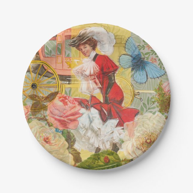 Victorian Lady Woman Fun Carriage Paper Plates (Front)
