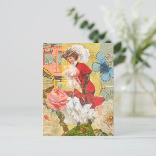 Victorian Lady Woman Fun Carriage Postcard