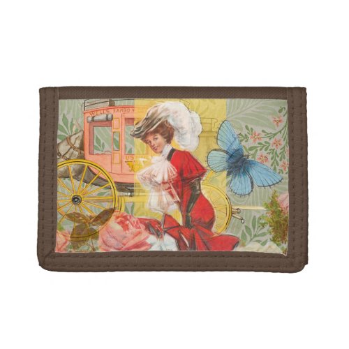 Victorian Lady Woman Fun Carriage Trifold Wallet