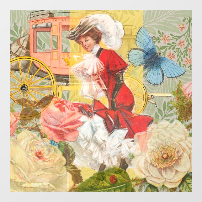 Victorian Lady Woman Fun Carriage Window Cling (Sheet)