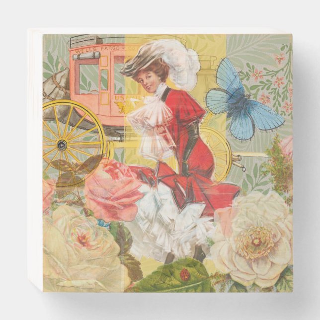 Victorian Lady Woman Fun Carriage Wooden Box Sign (Front Horizontal)