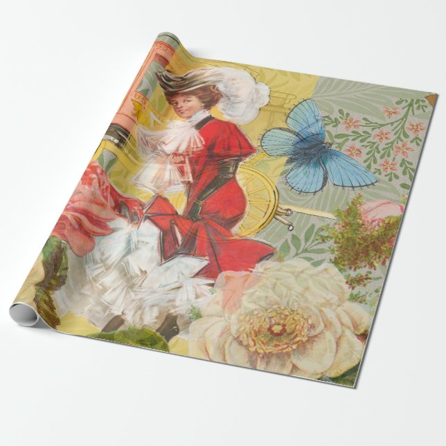 Victorian Lady Woman Fun Carriage Wrapping Paper (Unrolled)