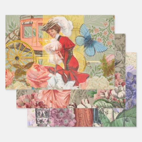 Victorian Lady Woman Fun Carriage Wrapping Paper Sheets