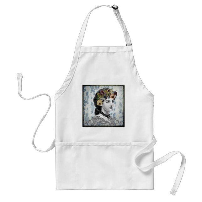 Victorian Lady Woman Pansies on Tapestry Adult Apron (Front)