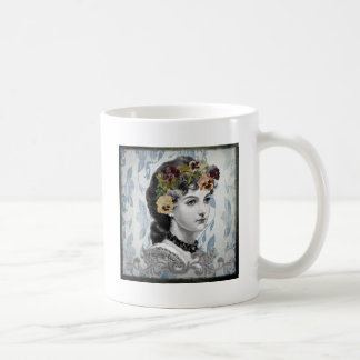 Victorian Lady Woman Pansies on Tapestry Coffee Mug