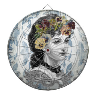 Victorian Lady Woman Pansies on Tapestry Dart Board