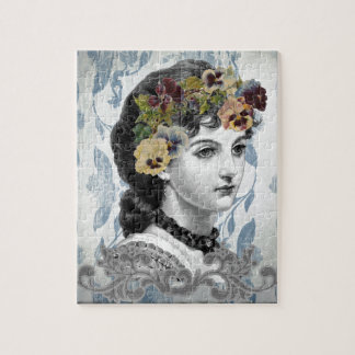 Victorian Lady Woman Pansies on Tapestry Jigsaw Puzzle