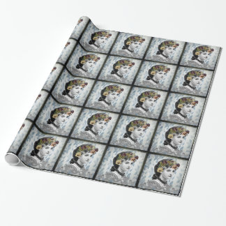 Victorian Lady Woman Pansies on Tapestry Wrapping Paper