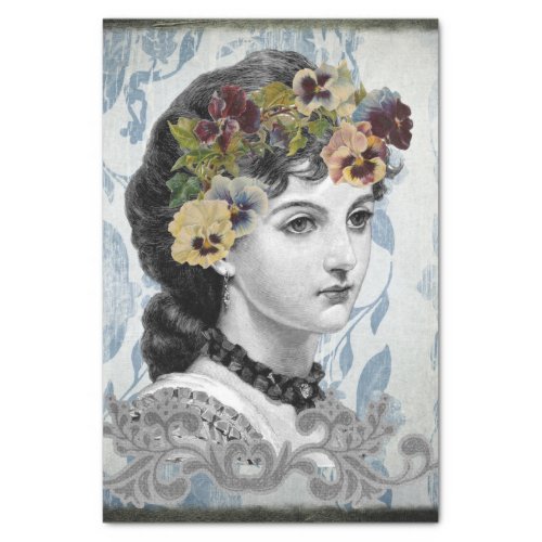 Victorian Lady Woman with Pansies in Her Hair Tissue Paper
