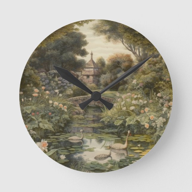 Victorian Lakeside Sanctuary Heritage Art Round Clock (Front)