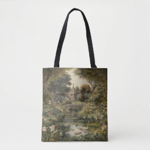 Victorian Lakeside Sanctuary Panoramic Art Tote Bag
