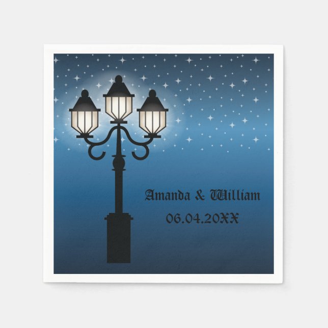 Victorian Lamp Post At Night With Stars Wedding Napkins (Front)