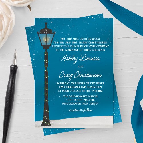 Victorian Lamp Post Winter Wedding Invitation