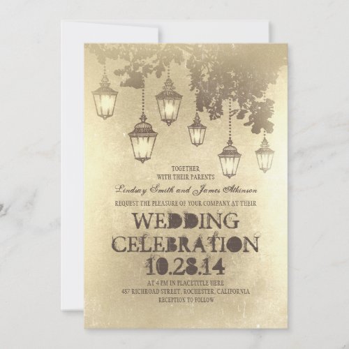 Whimsical hanging lamp lights wedding invitations