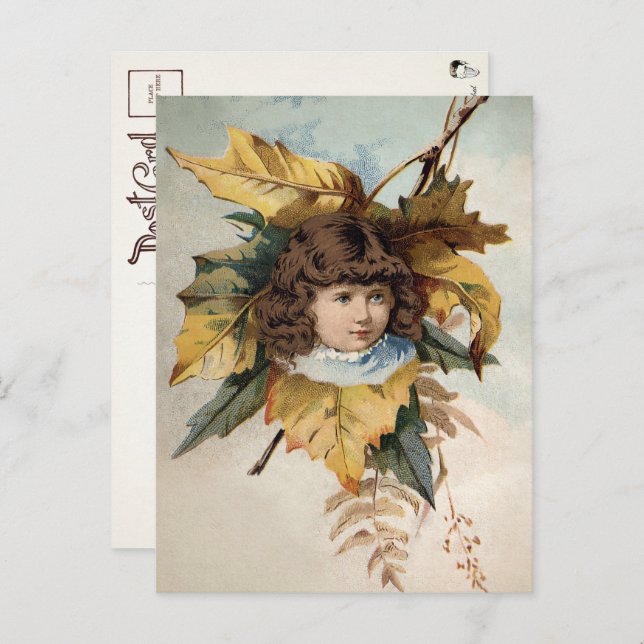 Victorian Leaf Girl Postcard  (Front/Back)