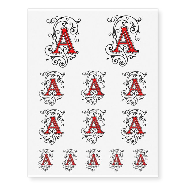 Victorian Letter A Temporary Tattoos (Front)