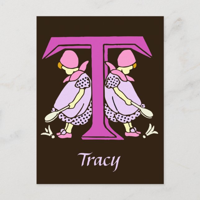 Victorian letter T with 2 cute little girls Postcard (Front)