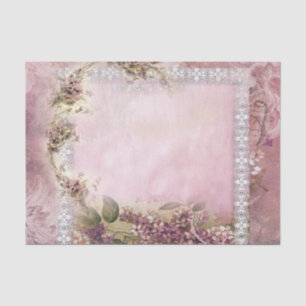 Victorian Lilacs w White Lace Frame lavender pink Tissue Paper