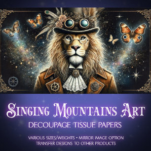 Victorian Lion Butterflies Steampunk Decoupage Tissue Paper