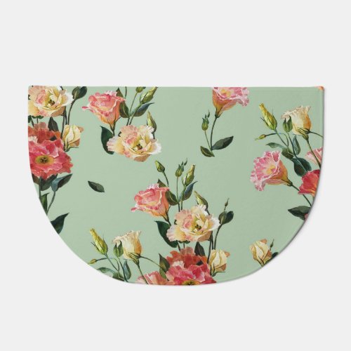 Victorian Lisianthus Olive Floral Watercolor Doormat