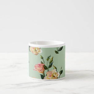 Victorian Lisianthus: Olive Floral Watercolor. Espresso Cup