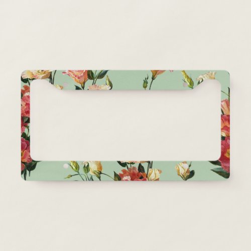 Victorian Lisianthus Olive Floral Watercolor License Plate Frame