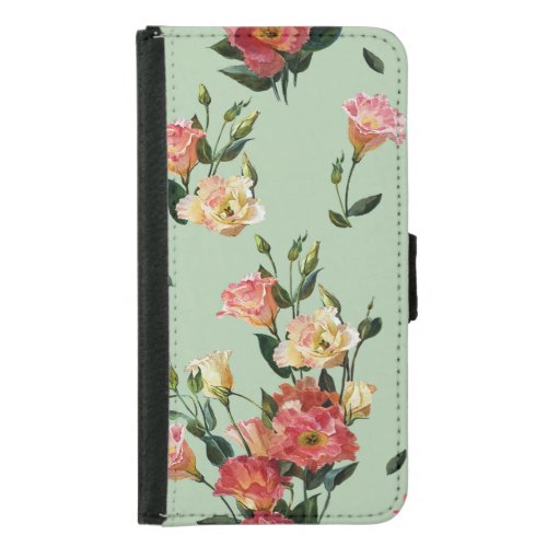 Victorian Lisianthus Olive Floral Watercolor Samsung Galaxy S5 Wallet Case