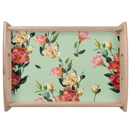 Victorian Lisianthus Olive Floral Watercolor Serving Tray