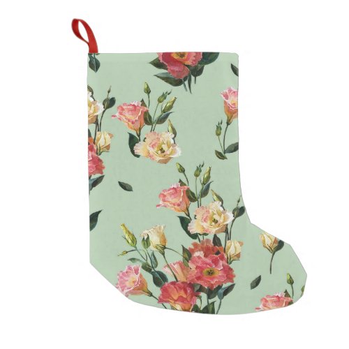 Victorian Lisianthus Olive Floral Watercolor Small Christmas Stocking