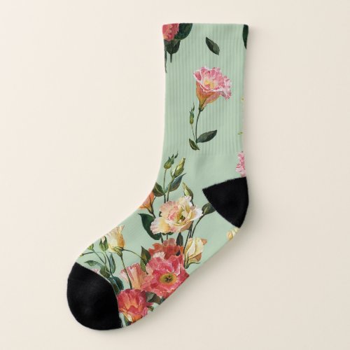 Victorian Lisianthus Olive Floral Watercolor Socks