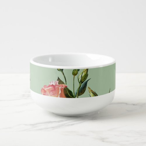 Victorian Lisianthus Olive Floral Watercolor Soup Mug